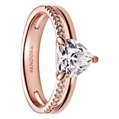 Bague Cœur Anneau Double Dorée Rose - Pandora