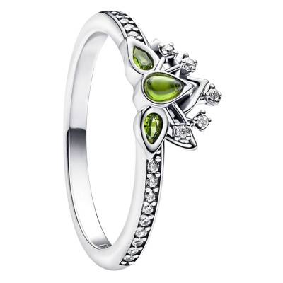 925/1000 Silver Disney Princess Tiana Tiara Ring with White & Green Stones - Pandora