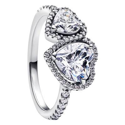 925 Silver Sparkling Halo Hearts Ring - Pandora