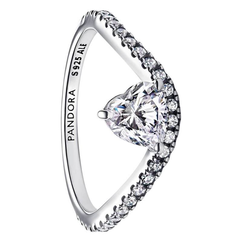 925 Sterling Silver Wavy Pavé Heart Ring - Pandora
