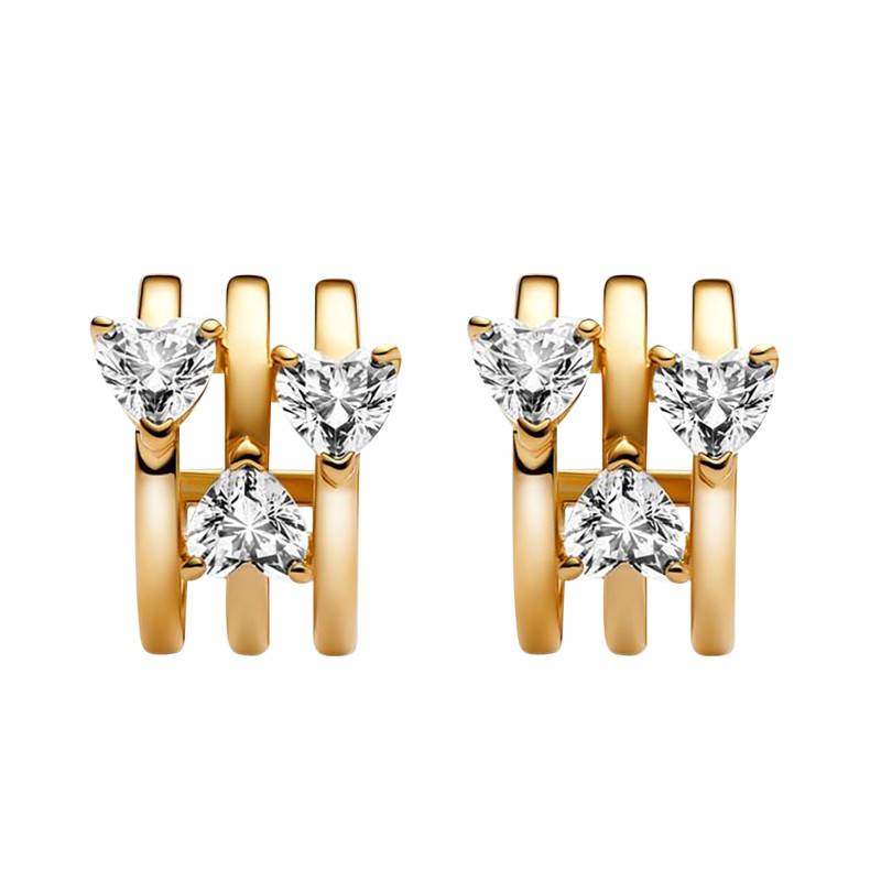 Golden Triple Heart Hoop Earrings - Pandora