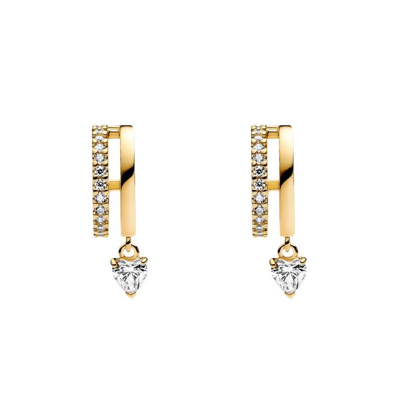 Golden Heart Drop Hoop Earrings - Pandora