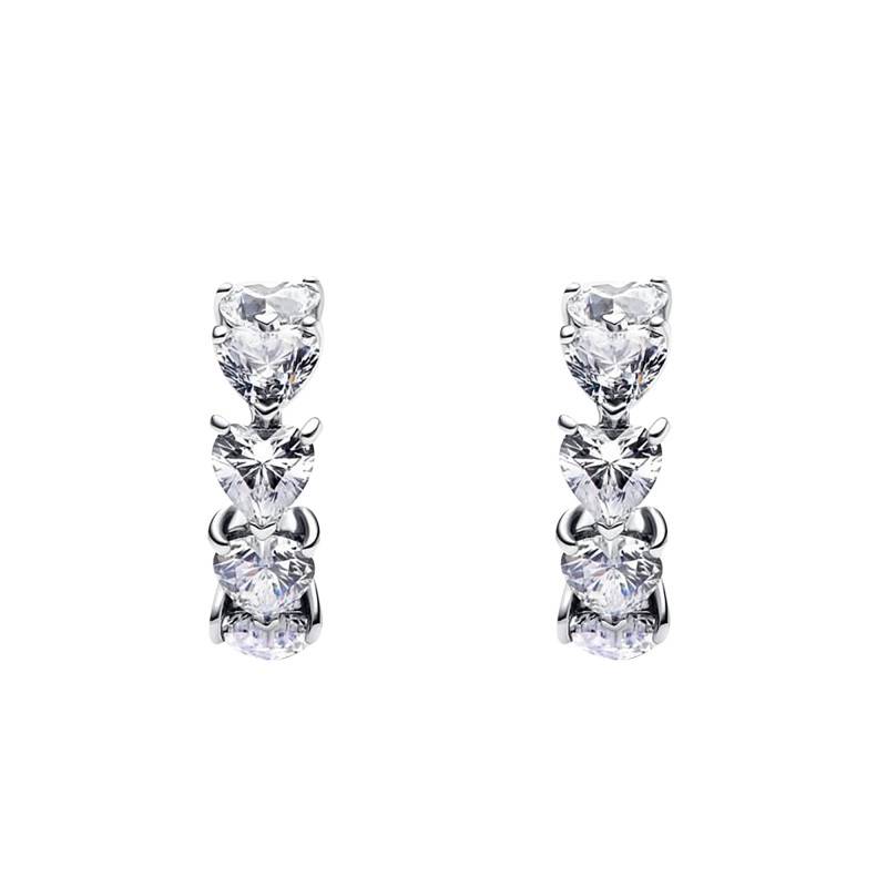 925 Sterling Silver Open Heart Sparkling Hoop Earrings - Pandora
