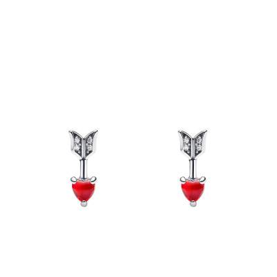 925 Silver Murano Glass Arrow and Heart Stud Earrings - Pandora