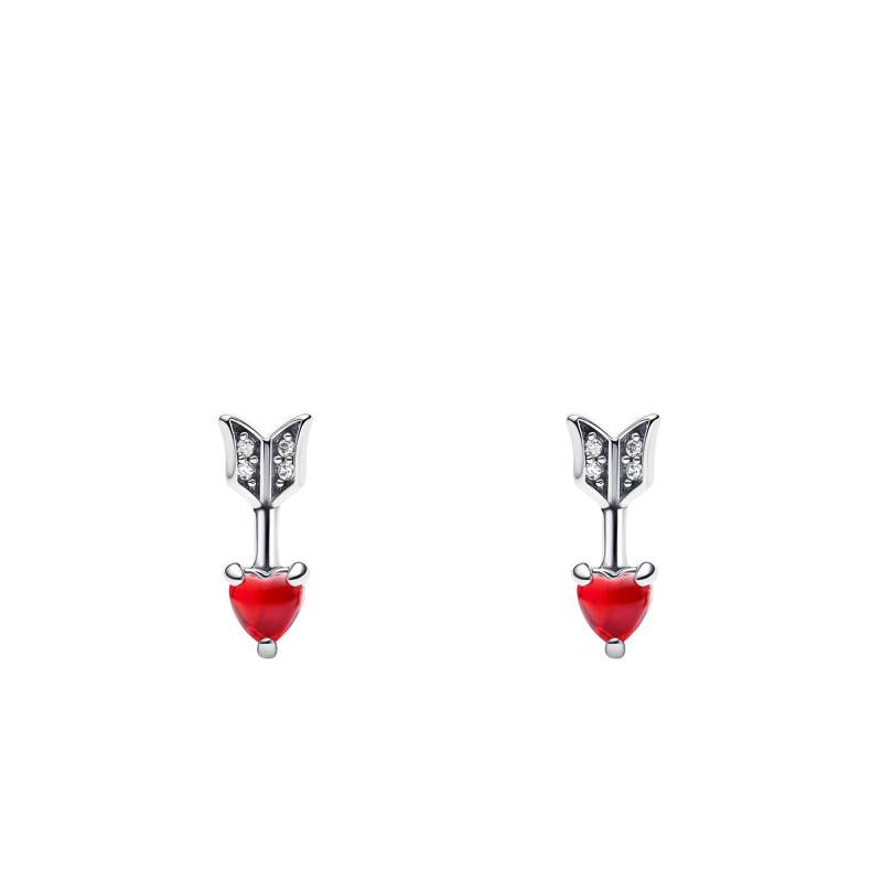 925 Silver Murano Glass Arrow and Heart Stud Earrings - Pandora