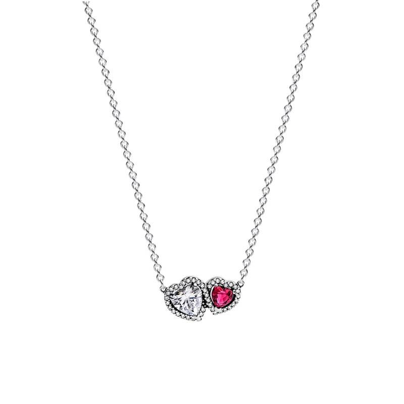 925 Sterling Silver Halo Hearts Necklace, Adjustable Length 45 cm - Pandora