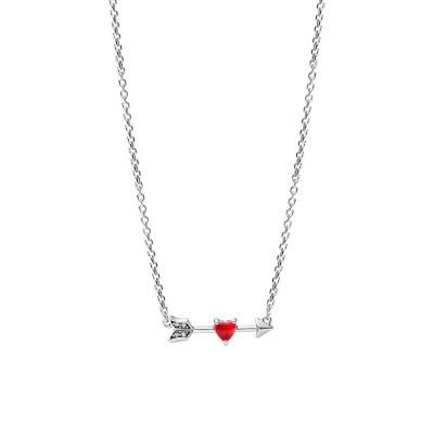 925 Silver Murano Glass Arrow and Heart Necklace, Adjustable Length 50 cm - Pandora