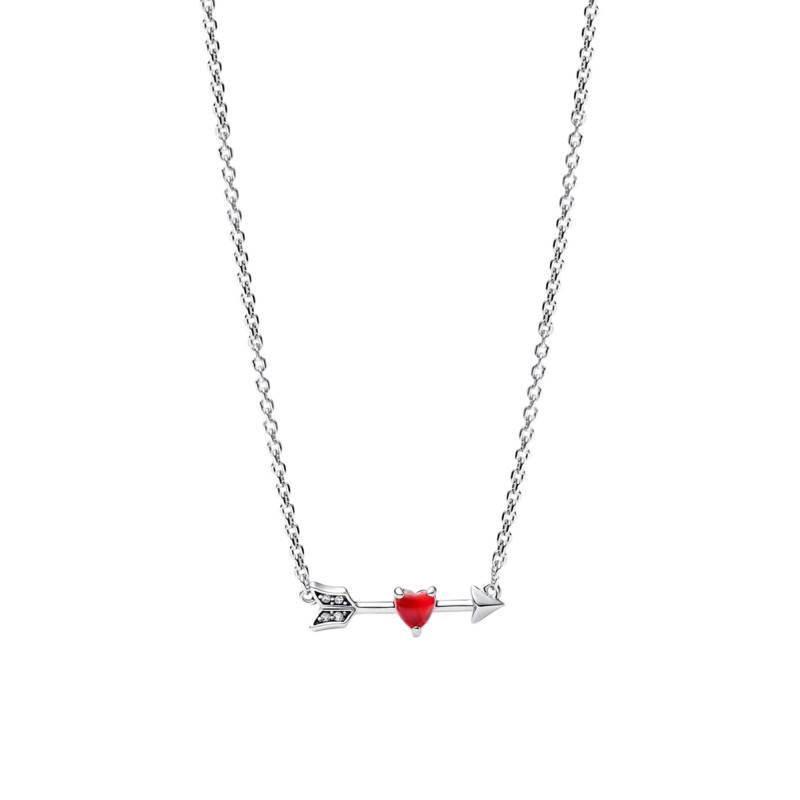 925 Silver Murano Glass Arrow and Heart Necklace, Adjustable Length 50 cm - Pandora