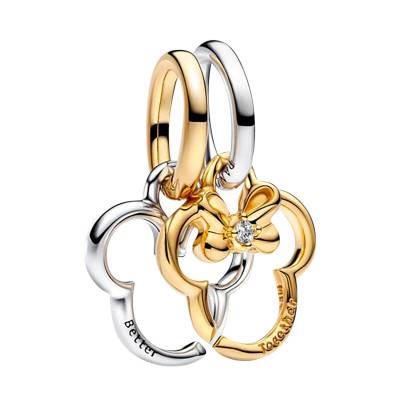 925 Silver & Gold-Tone Metal Separable Disney Mickey and Minnie Pendant Charm - Pandora