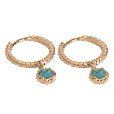 Créoles Charlie, Plaqué Or & Amazonite, Diamètre 13,5 mm - Ana & Cha