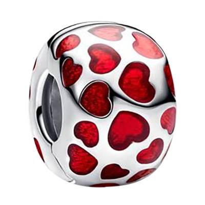 925 Silver & Resin Red Hearts Clip Charm - Pandora
