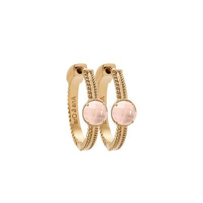 Créoles Heloise, plaqué or & quartz rose, Diamètre 20 mm - Ana & Cha