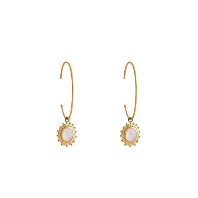 Créoles Odile plaqué or & quartz rose, Diamètre 28 mm - Ana & Cha