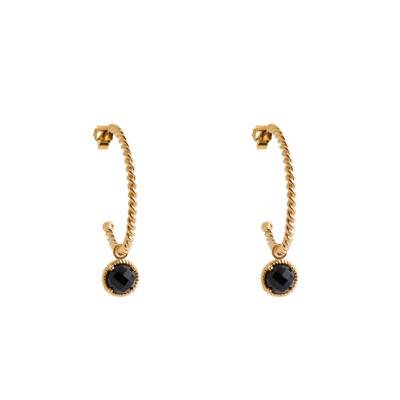 Créoles Lise, plaqué or & agate noire, Diamètre 28 mm - Ana & Cha