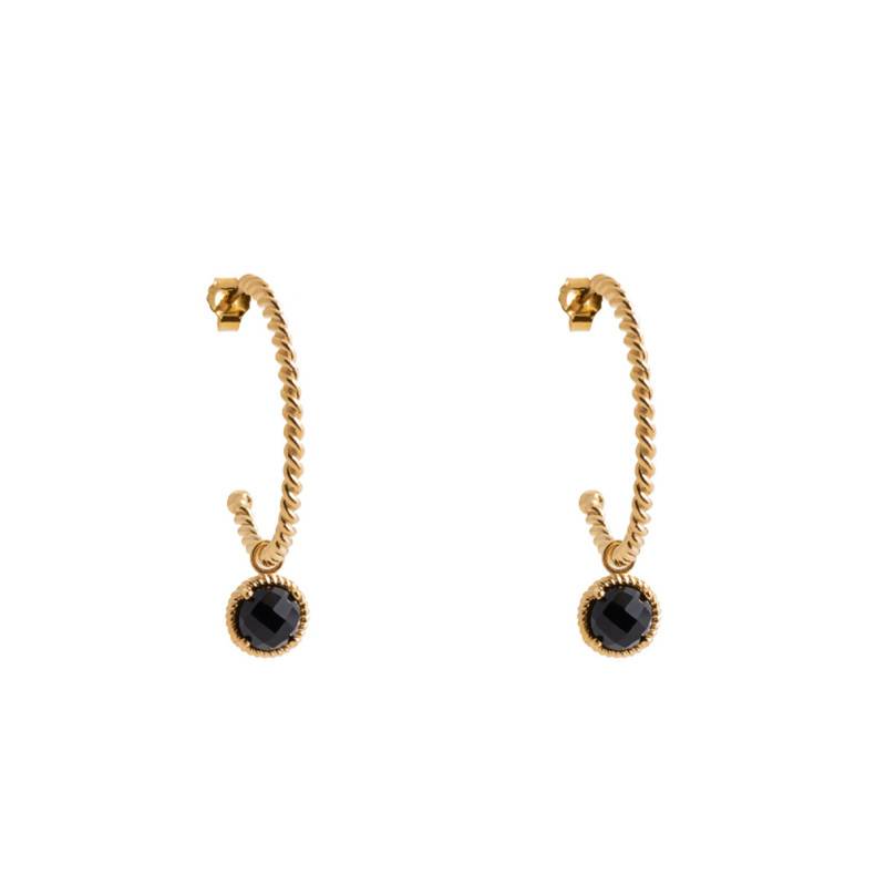 Lise Black Agate Gold-Plated Hoop Earrings 28 mm - Ana & Cha