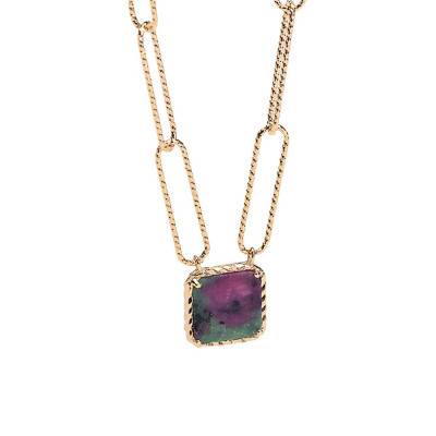 Yellow 18K Gold-Plated Ruby Zoisite Kiara Necklace, 45 cm Length - Ana & Cha