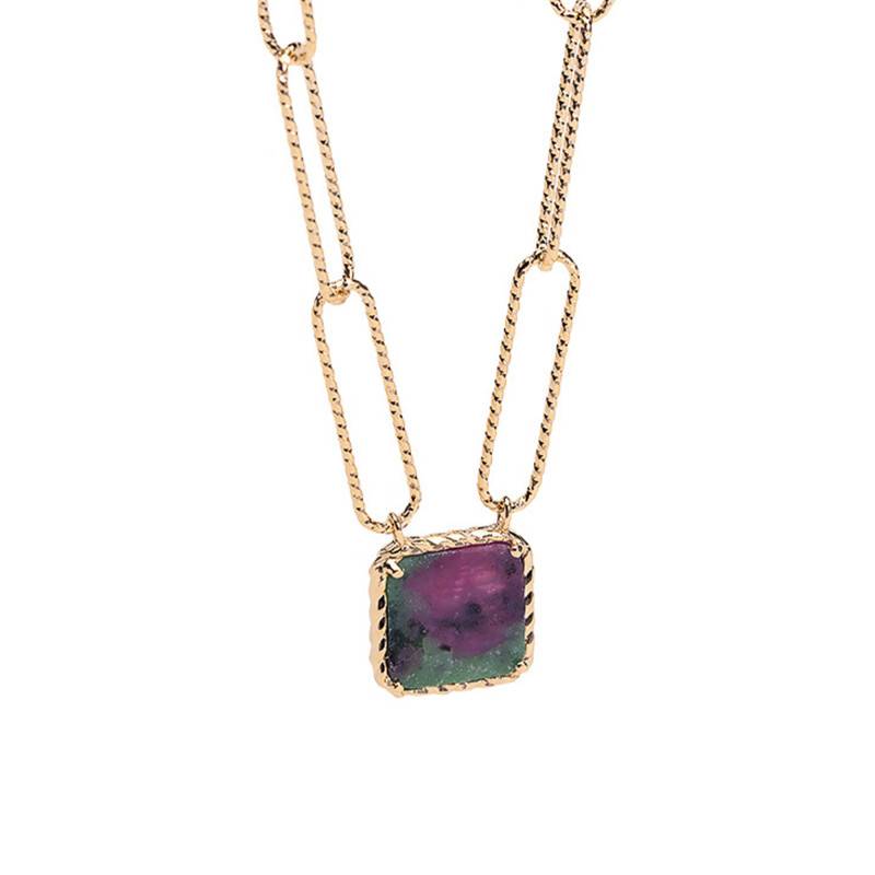 Yellow 18K Gold-Plated Ruby Zoisite Kiara Necklace, 45 cm Length - Ana & Cha