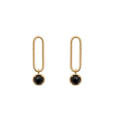 Boucles d'oreilles Elise plaqué or & agate noire - Ana & Cha