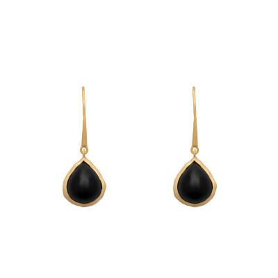 Boucles d'oreilles Isaure plaqué or & agate noire - Ana & Cha