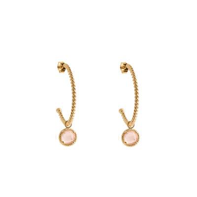 Créoles Lise, plaqué or & quartz rose, Diamètre 28 mm - Ana & Cha