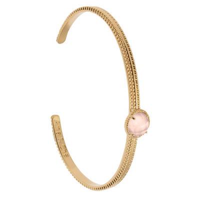 Eloise Yellow Gold-Plated & Rose Quartz Open Bangle, 58 mm Diameter - Ana & Cha
