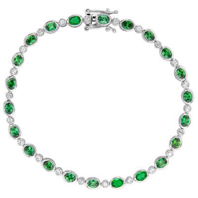 Bracelet Ines Or Blanc Diamants & Emeraude, Longueur 18 cm - Ancelys