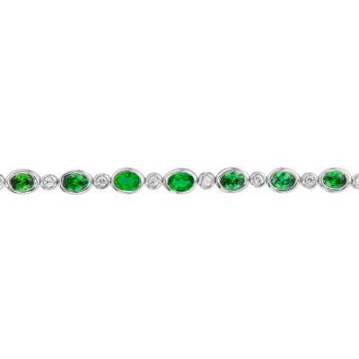 Bracelet Ines Or Blanc Diamants & Emeraude, Longueur 18 cm - Ancelys