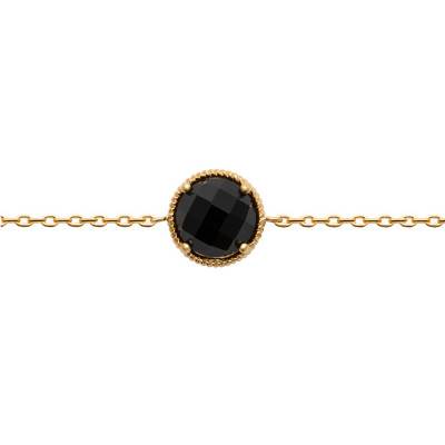 Yellow Gold Vermeil & Black Agate Lise Bracelet, Length 18 cm - Ana & Cha