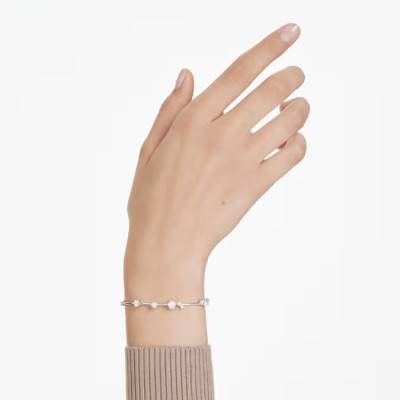 Constella Rhodium-Plated Metal & White Crystals and White Pearls Bracelet, Length 17 cm to 20 cm - 5707511 - Swarovski