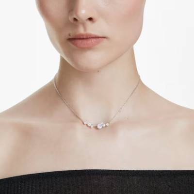 Constella Rhodium-Plated Metal Necklace with White Crystals & Pearls, Length 38 cm to 48 cm - 5705626 - Swarovski