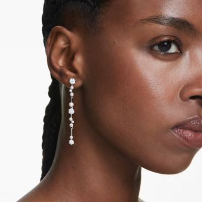 Constella Rhodium-Plated Metal Drop Earrings with White Crystals & Pearls - 5705614 - Swarovski