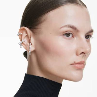 Set Boucles d'oreilles Matrix Métal Rhodié, Cristaux & Perles Blancs - 5691715 - Swarovski