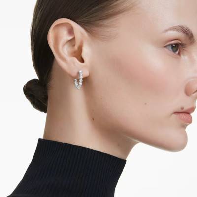 Matrix Rhodium-Plated Metal White Crystal & Pearl Hoop Earrings, 18 mm Diameter - 5709256 - Swarovski