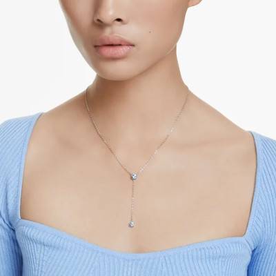 Collier en Y Attract Métal Rhodié & Cristaux Bleus, Longueur 30 à 45 cm - 5723571 - Swarovski