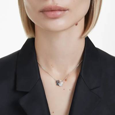 Rhodium- and Ruthenium-Plated Metal & Two-Tone Crystals Swan Necklace, Length 38 cm to 45 cm - 5705721 - Swarovski