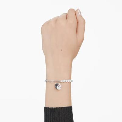 Rhodium- and Ruthenium-Plated Metal & Two-Tone Crystals and White Pearls Swan Bracelet, Length 15.50 cm to 20.50 cm - 5705720 - Swarovski