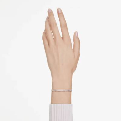 Bracelet Double Tennis Matrix Métal Doré Rose & Cristaux Blancs, Longueur 24 cm Ajustable - 5677823 - Swarovski