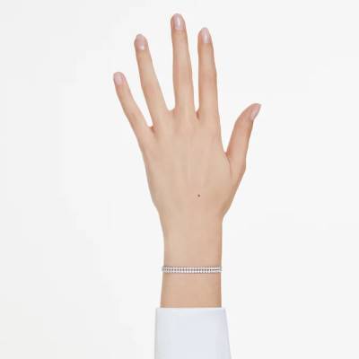 Matrix Rhodium-Plated Metal & White Crystals Double Tennis Bracelet, Adjustable Length 24 cm - 5678252 - Swarovski
