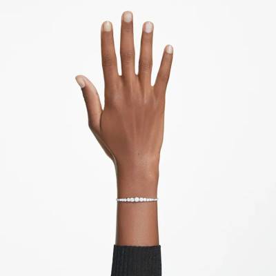 "Matrix Box Chain Bracelet in Rhodium-Plated Metal & White Crystals, Adjustable Length 24 cm - 5690677" - Swarovski