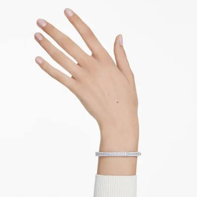 Matrix Bangle Bracelet in Rhodium-Plated Metal & White Crystals, Length 16 cm to 18,50 cm - 5720622 - Swarovski