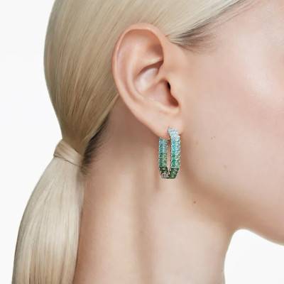 Créoles Matrix Octogonales Métal Rhodié & Cristaux Verts - 5705787 - Swarovski