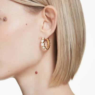 Imber Gold-Tone Metal & White Crystals Hoop Earrings, Diameter 24 mm - 5711483 - Swarovski