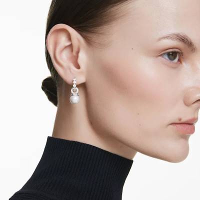 Matrix Rhodium-Plated Metal Drop Earrings with White Crystals & Pearls - 5691716 - Swarovski