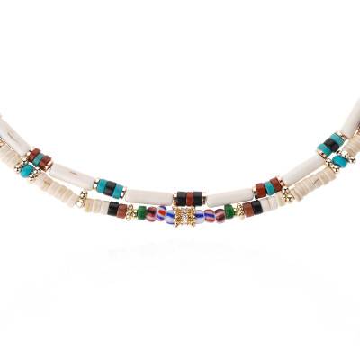 Collier Twinsy Double Rangs Doré & Perles Multicolores, Longueur de 40 cm à 45 cm - Hipanema