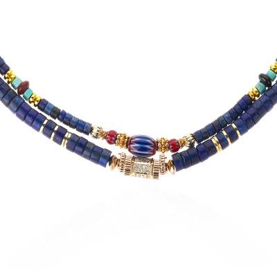 Collier Twinsy Double Rangs Doré & Pierres et Perles Multicolores, Longueur de 40 cm à 45 cm - Hipanema