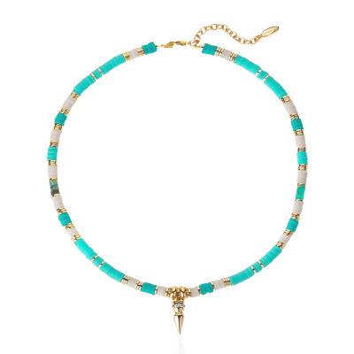 Collier Jaipur Doré, Perles Bicolores & Zircons Blancs, Longueur 38 à 43 cm - Hipanema