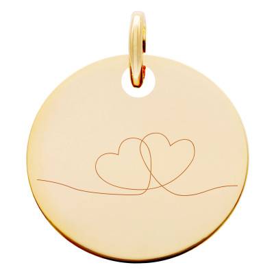 Médaille Coeur Ligne en Plaqué Or Jaune, Diamètre 19 mm - Lumiosa