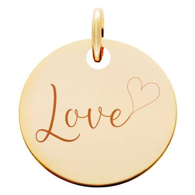 Médaille Love & Coeur en Plaqué Or Jaune, Diamètre 19 mm - Lumiosa