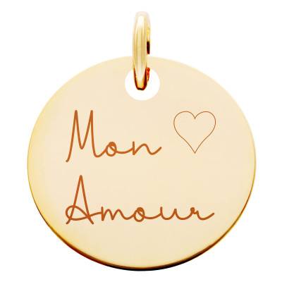 Médaille Mon Amour en Plaqué Or Jaune, Diamètre 19 mm - Lumiosa