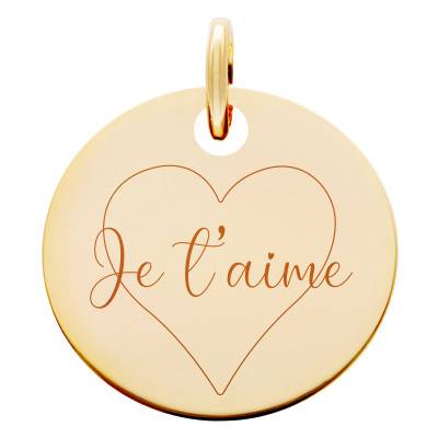 Médaille Je t'aime en Plaqué Or Jaune, Diamètre 19 mm - Lumiosa